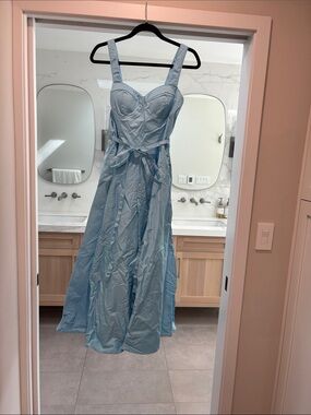 Light Blue Maxi Dress with Sweetheart Bodice and Tie Waist